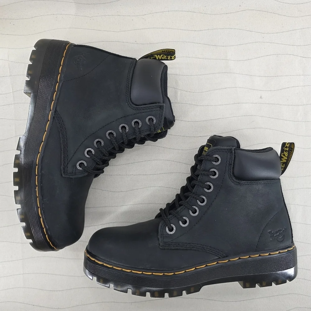 Dr Martens Mens Industrial Black Leather Soft Toe Work Boots ASTM F2892-11 Sz 8